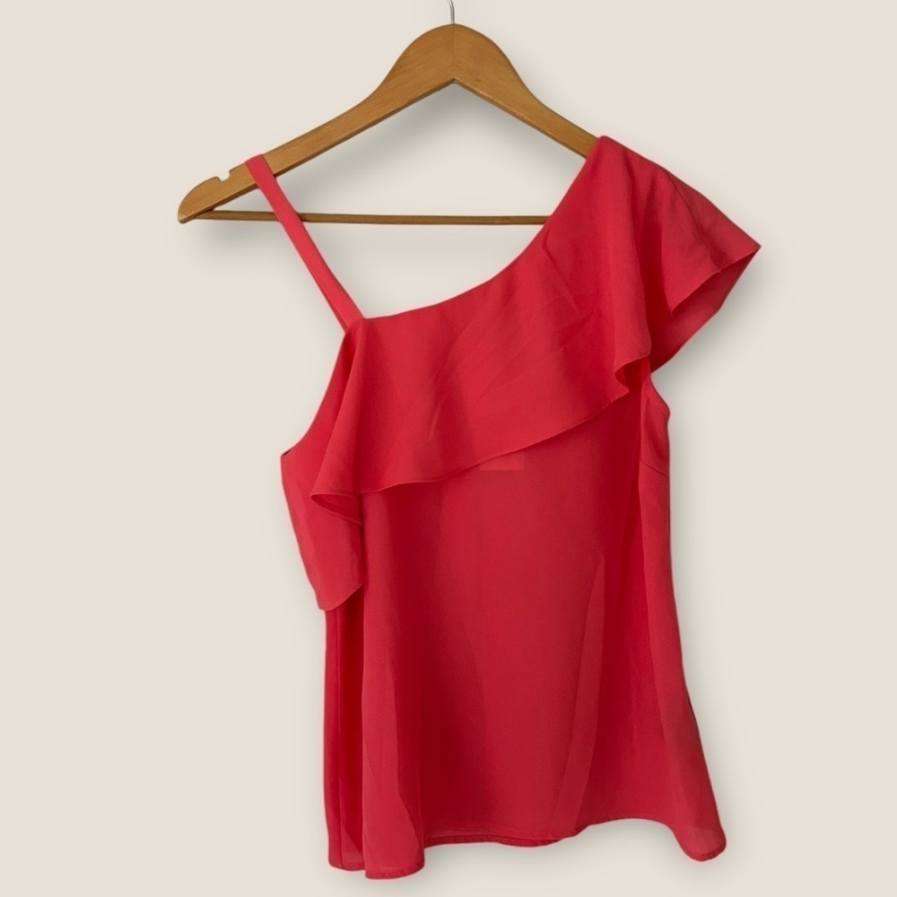 Suzy Shier Pink one Shoulder Ruffle Top